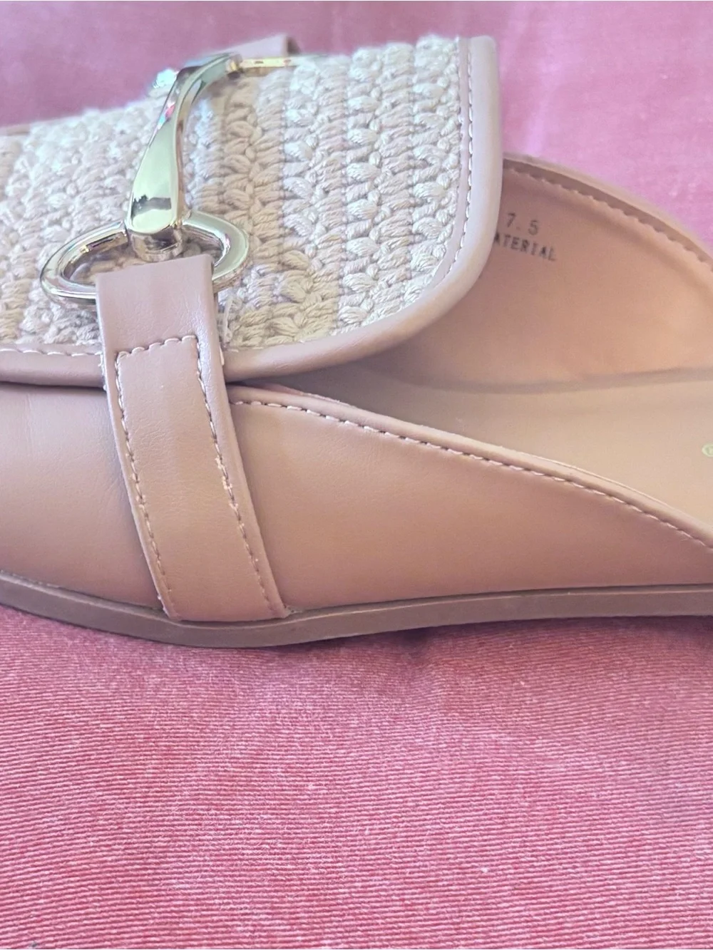 BAMBOO Light Tan Woven Mule Loafers with Golden Horsebit PRICE FIRM!